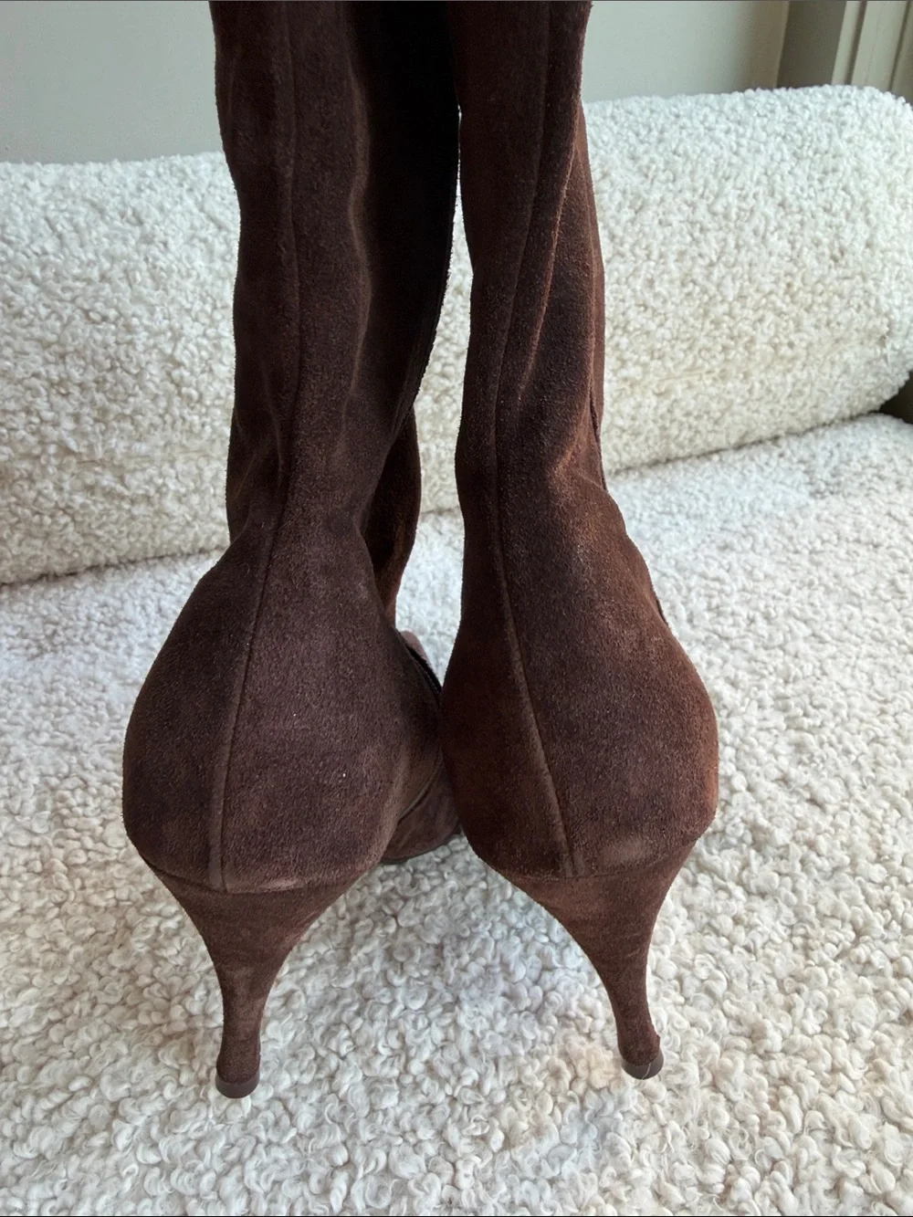 Over-the-Knee Brown Suede Pointed-Toe Stiletto Boots